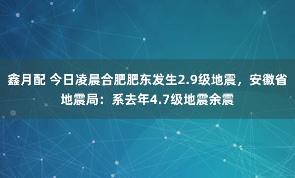 鑫月配 今日凌晨合肥肥东发生2.9级地震，安徽省地震局：系去年4.7级地震余震